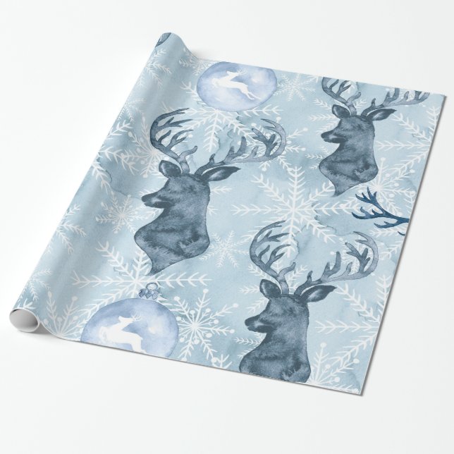 Aquarell-blaues Ren-WeihnachtsPackpapier Geschenkpapier (Ungerollt)