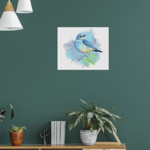 Aquarell Blaues-Vogel Hübsches Blaues Garten-Vogel Poster