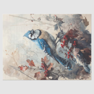 Aquarell Blauhäher mit wilden Beeren Decoupage Seidenpapier