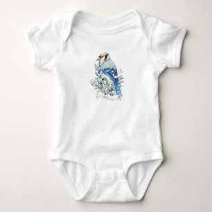Aquarell Blauhäher Vogel Blaubeeren Landkunst Baby Strampler