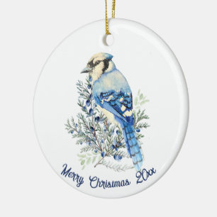Aquarell Blauhäher Vogel Blaubeeren Landkunst Keramik Ornament
