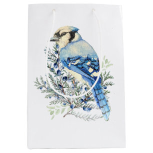 Aquarell Blauhäher Vogel Blaubeeren Landkunst Mittlere Geschenktüte