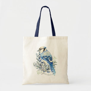 Aquarell Blauhäher Vogel Blaubeeren Landkunst Tragetasche