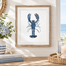 Aquarell Blauhummer-Malerei Küstenwandkunst