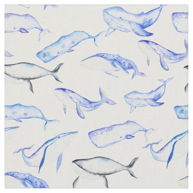 Aquarell-Blauwal-Muster 5 Stoff (Nahaufnahme)