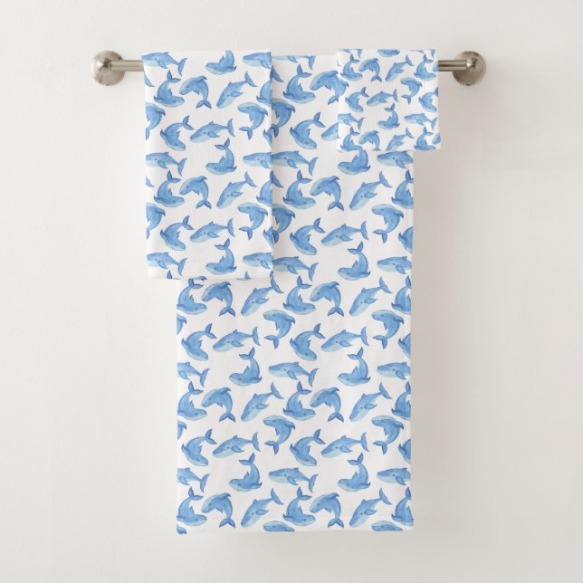 Aquarell-Blauwal-Muster Badhandtuch Set (Insitu)