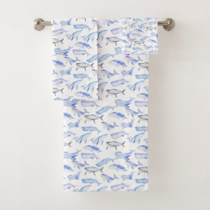 Aquarell-Blauwal-Muster Badhandtuch Set