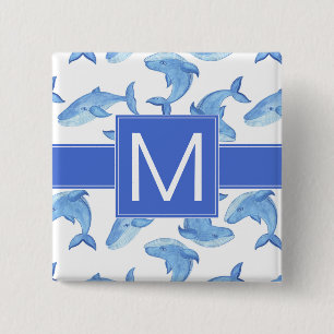 Aquarell-Blauwal-Muster Button