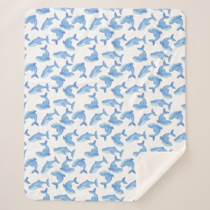 Aquarell-Blauwal-Muster Sherpadecke