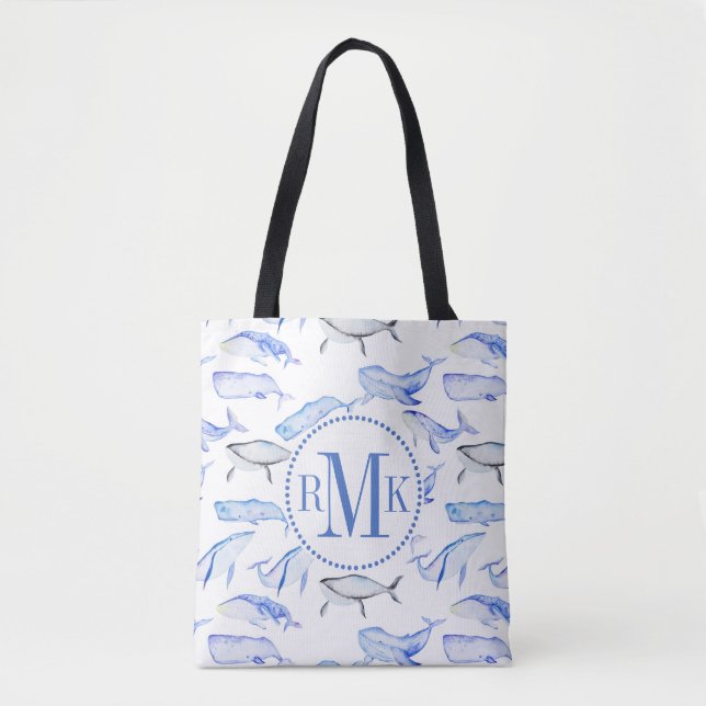 Aquarell-Blauwal-Muster Tasche (Vorderseite)