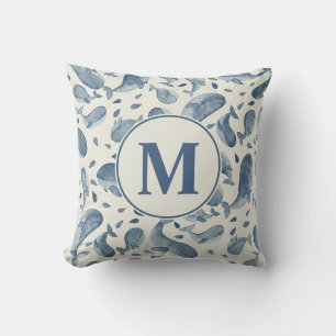 Aquarell Blauwal Paisley Kinderzimmer   Monogramm Kissen