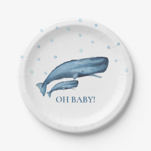 Aquarell-Blauwal-u. Blasen-Ozean-Babyparty Pappteller