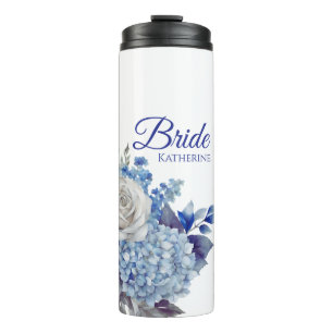 Aquarell Blue Blume Bouquet-Bride- Thermosbecher