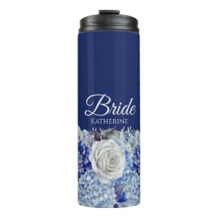 Aquarell Blue Blume Bouquet-Bride- Thermosbecher