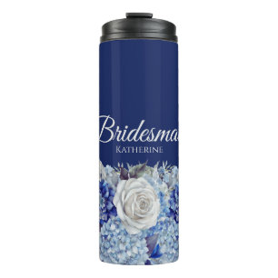 Aquarell Blue Blume Bouquet-Bridesmaid- Thermosbecher
