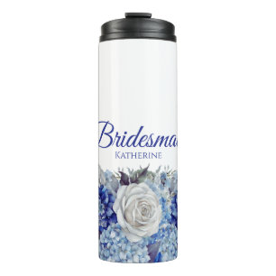 Aquarell Blue Blume Bouquet-Bridesmaid- Thermosbecher