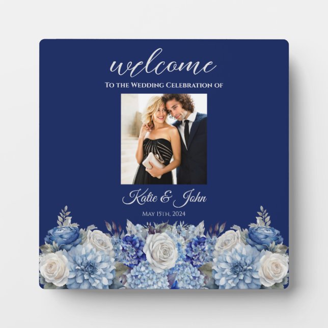 Aquarell Blue Blume Bouquet- Fotoplatte (Vorderseite)