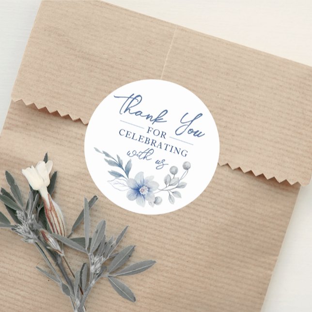 Aquarell Blue Blume Danke Stickers (Watercolor Blue Floral Thank You Classic Square Stickers. Featuring a beautiful dusty slate flower)