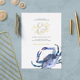 Aquarell Blue Coastal Crab Paare Dusche Folieneinladung