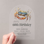 Aquarell Blue Crab Küste Meeresfrüchte 60. Geburts Acryleinladungen<br><div class="desc">Dieses stilvolle, Acryl-bogenförmige Einladungs-Design ist die perfekte Einladung zum Feiern eines besonderen 60. Geburtstages mit einem Abendessen entlang der Küste. Die blaue Krabbe in lebendigen Aquarellfarben. Die einladende Textpaarung ist modern mit einem lässigen, einladenden und zugleich geschmackvollen Look. Es funktioniert wunderbar für ihn oder sie und das Alter kann für...</div>