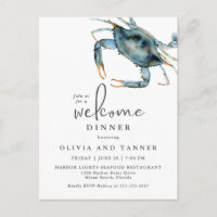 Aquarell Blue Crab Meeresfrüchte Begrüßung Abendes