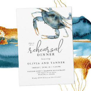 Aquarell Blue Crab Meeresfrüchte Probe Abendessen Einladung