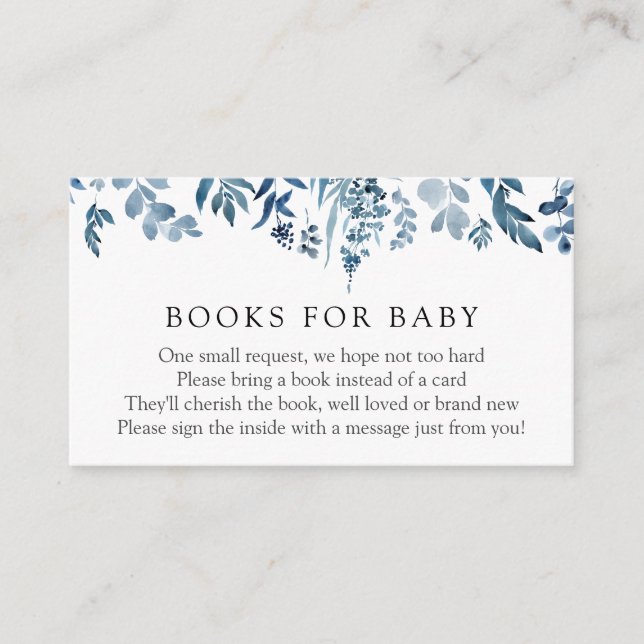 Aquarell Blue Flowers Bücher für Babysteckkarten Begleitkarte (Vorderseite)