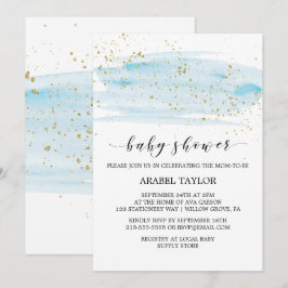 Aquarell Blue & Gold Sparkle Baby Dusche Einladung