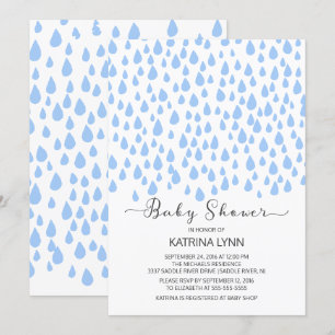 Aquarell Blue Raindrops Boys Baby Shower Einladung