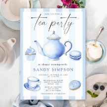 Aquarell Blue Tee Party Baby Dusche