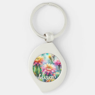 Aquarell blühende Sukkulenten Kakteen Personalized Schlüsselanhänger