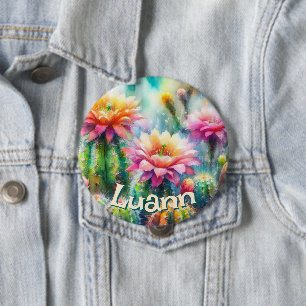 Aquarell blühende Sukkulenten Kaktus personalisier Button