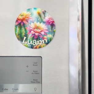 Aquarell blühende Sukkulenten Kaktus personalisier Magnet
