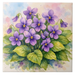 Aquarell blühende violette Veilchen Fliese
