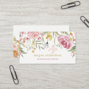 Aquarell blüht, die   Rosa und Gold mit Blumen Visitenkarte