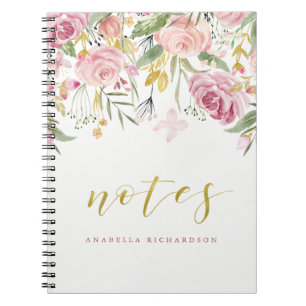 Aquarell blüht   Rosa und Blumen  Anmerkungen des Notizblock