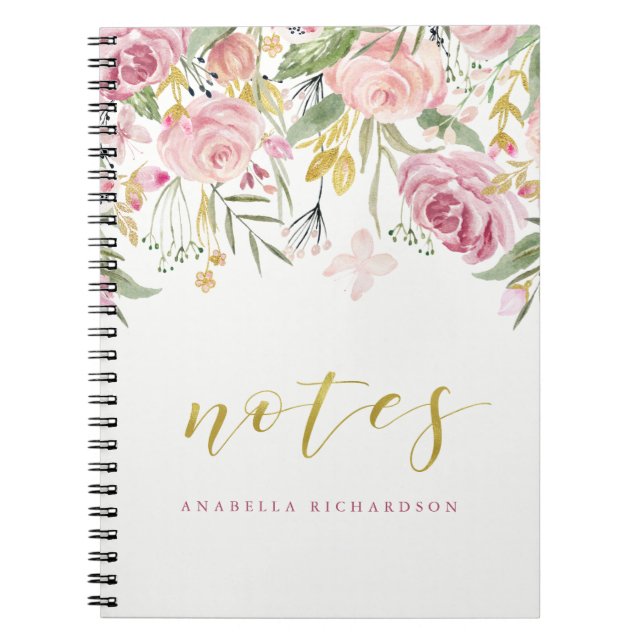 Aquarell blüht | Rosa und Blumen| Anmerkungen des Notizblock (Vorderseite)