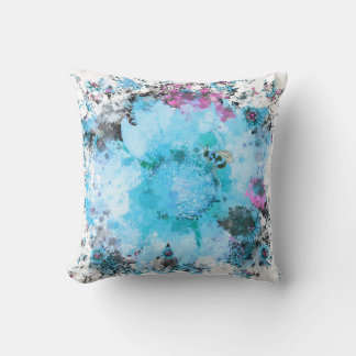 Aquarell-Blume - Blau Kissen