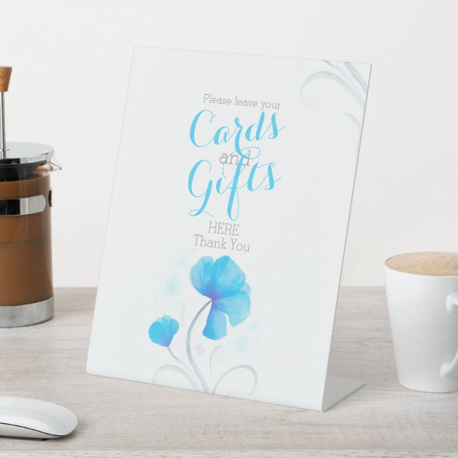 Aquarell Blume Blaue Hochzeitsgeschenk Tafel Sockelschild (In SItu)