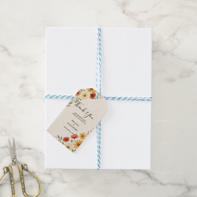 Aquarell Blume boho Hochzeit Foto vielen Dank Geschenkanhänger (Mit Garn)