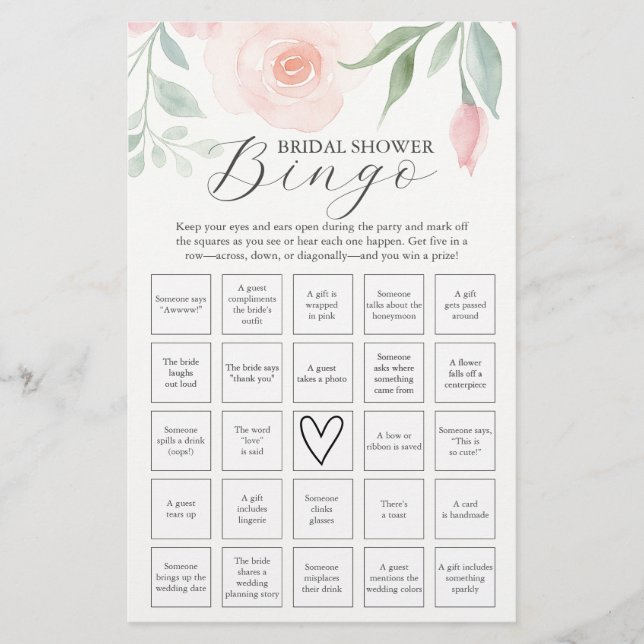Aquarell-Blume Brautparty Bingo Flyer (Vorne)