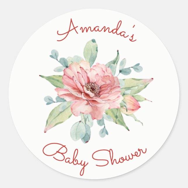 Aquarell Blume Floral Baby Dusche Runder Aufkleber (Vorderseite)