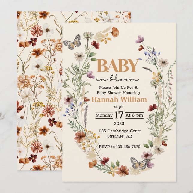 Aquarell Blume Kinderdusche Einladung (Vorne/Hinten)