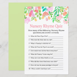 Aquarell Blume Kinderzimmer Rhyme Quiz Babydusche