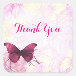 Aquarell-Blume mit Butterfly Danke Quadratischer Aufkleber
