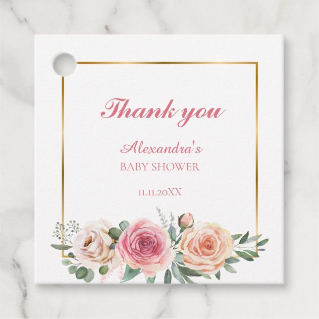 Aquarell Blume mit Frame Baby Dusche Vielen Dank Geschenkanhänger (Vorderseite)