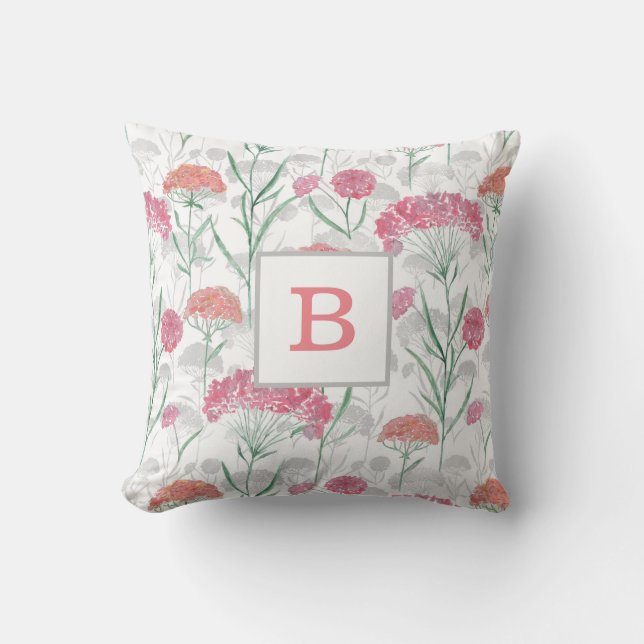 Aquarell, Blume, Monogramm, personalisiert, Kissen (Vorderseite)