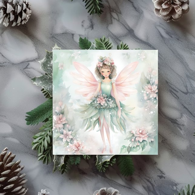 Aquarell Blume Rosa und Minze Feiertagskarte (Watercolor Fairy flowers pink and mint Holiday Card)