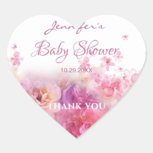Aquarell Blume Rose Kinderdusche Chic-Skript Herz-Aufkleber