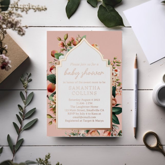 Aquarell Blume Sweet Peach Baby Dusche Folieneinladung (Von Creator hochgeladen)